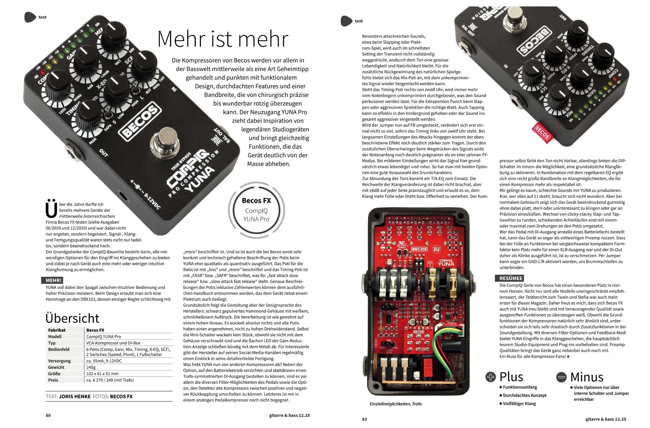 Gitarre und Bass - December 2025 - BECOS FX CompIQ YUNA Pro Compressor - Review Gitarre und Bass - December 2025 - BECOS FX CompIQ YUNA Pro Compressor - Review
